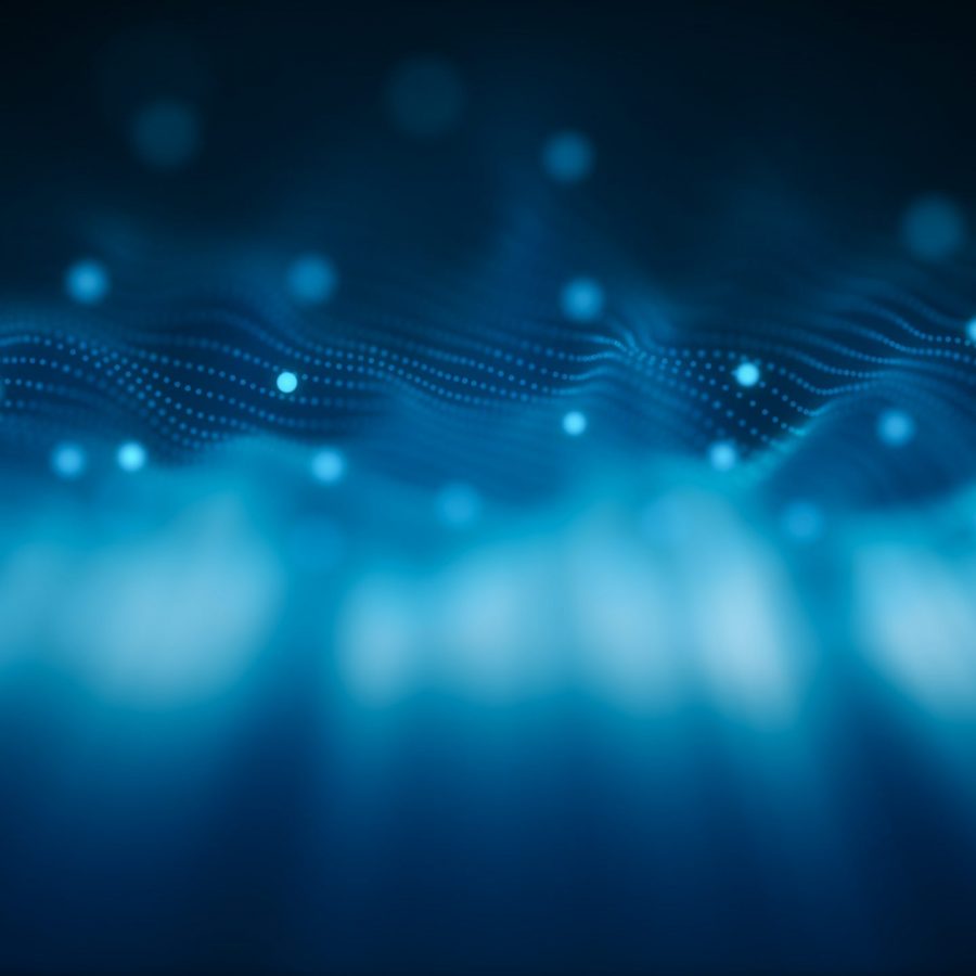 Digital technology background. Network with glowing light blue dots structure. Big data cloud, 3d illustration. Blockchain network concept. Futuristic data flow